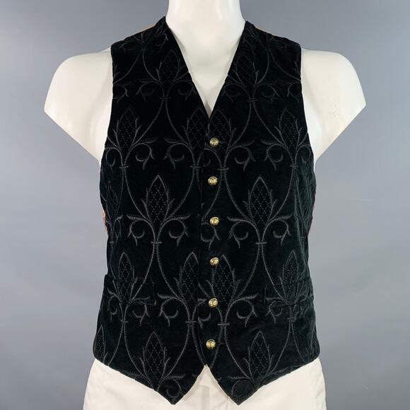 FAVOURBROOK Size 42 Black Gold Embroidery Velvet Button Up Vest - Picture 1 of 9